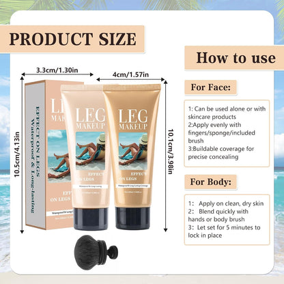 2pcs Body Coverage Perfector, Waterproof Leg Makeup, Tattoo Cover Up Cream All Over Complexion Perfect With Large Round Brush 48H Long Lasting Wear for Women（Light and neutral colors）