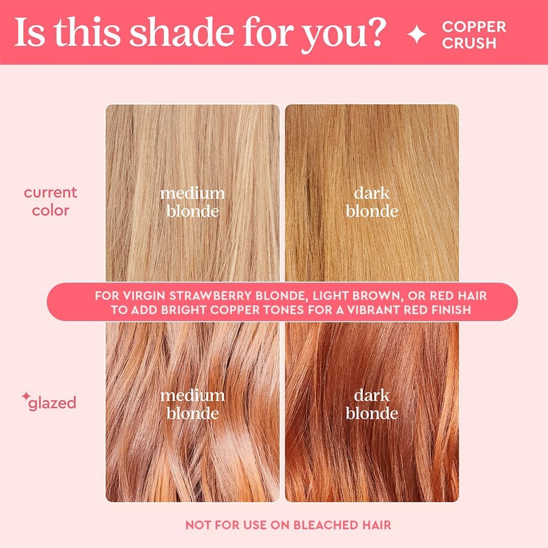 Glaze Supergloss Color Conditioning Gloss – Hydrating Semi-Permanent Color Hair Gloss &amp; Shine Boost – Color Depositing Mask - Vegan, Cruelty-Free – 190ml - Copper Crush - Bright Copper