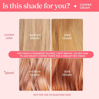 Glaze Supergloss Color Conditioning Gloss – Hydrating Semi-Permanent Color Hair Gloss &amp; Shine Boost – Color Depositing Mask - Vegan, Cruelty-Free – 190ml - Copper Crush - Bright Copper