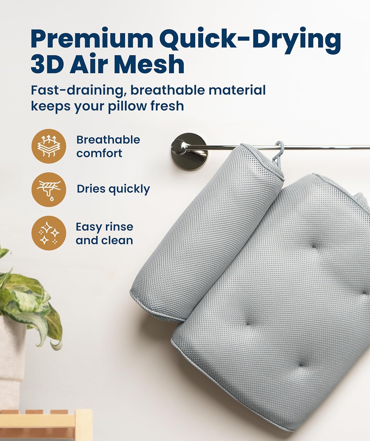 Everlasting Comfort Bath Pillow – Bath Cushion for Head and Neck Support – Quick Dry Waterproof Mesh – Luxury Bath Accessories with Suction Cups – Bath Pillows for Head and Neck – Grey