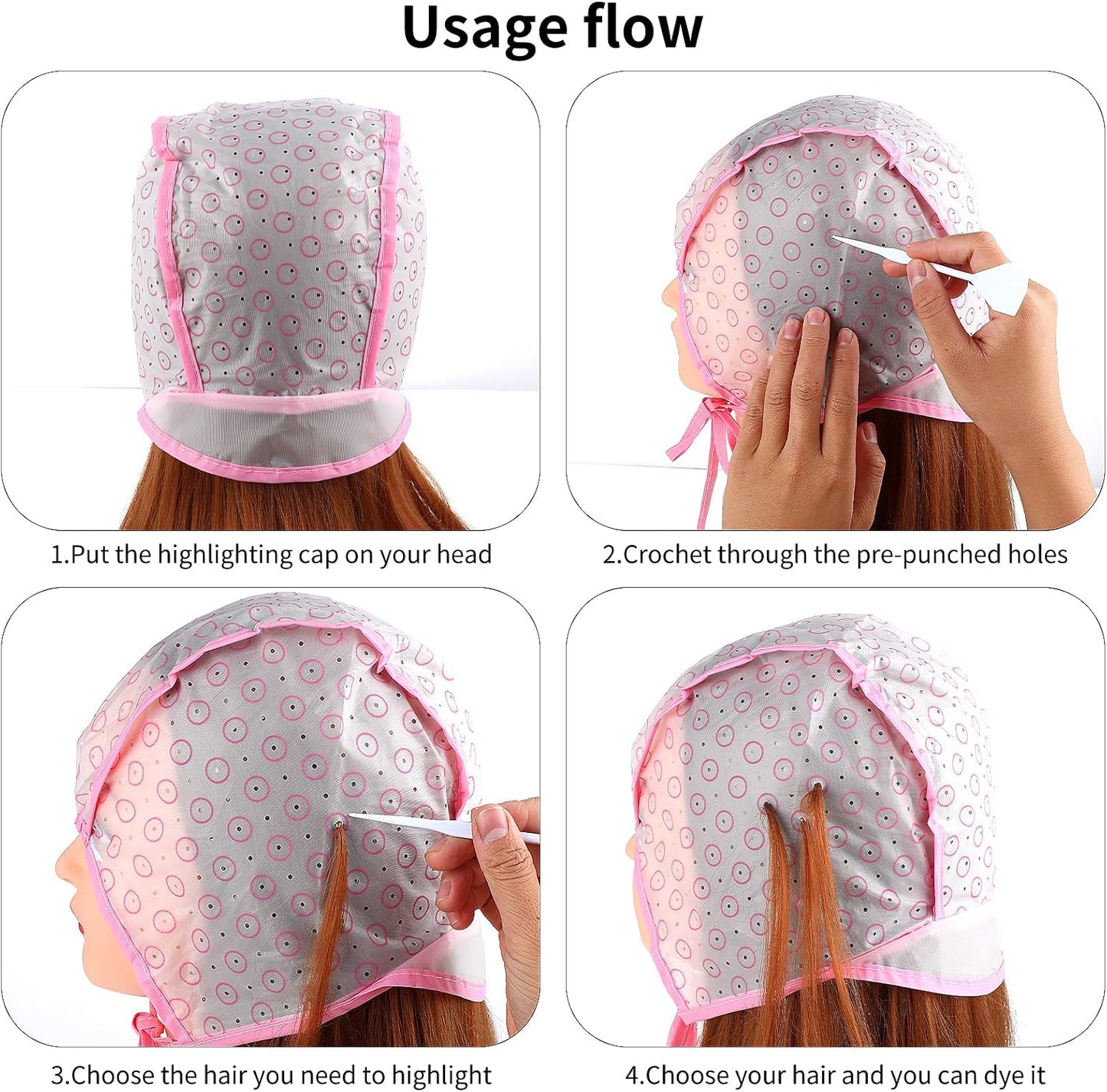 Yolev 10 Pcs Hair Highlighting Kit, Hair Highlighting Caps, Highlight Hair Coloring Frosting Dye Kit with Plastic Hooks for Salon Hair Dyeing Hairdressing