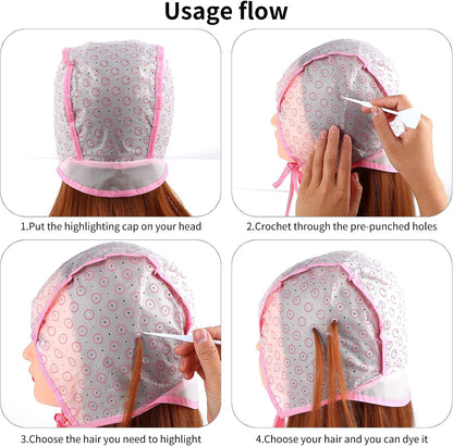 Yolev 10 Pcs Hair Highlighting Kit, Hair Highlighting Caps, Highlight Hair Coloring Frosting Dye Kit with Plastic Hooks for Salon Hair Dyeing Hairdressing