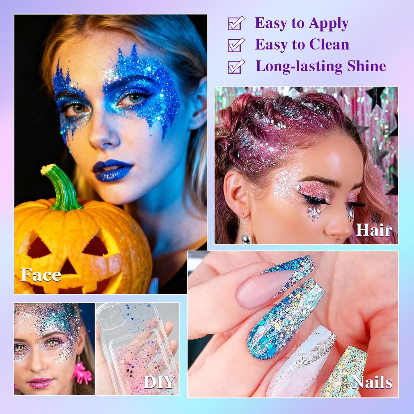 Sularpek 3 Pcs Face Glitter, 50ml Hair Glitter Gel, Sequins Shimmer Liquid Eyeshadow, Mermaid Sequins Festival Glitter for Face Body Eye Hair Festival Party Makeup Decoration