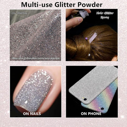 Go Ho Hair and Body Glitter Spray,Festival Glitter Powder Makeup for Hair/Body/Clothes,Glitter Spray for Silver Christmas Decorations,Silver Loose Sparkle Powder Glitter,10g