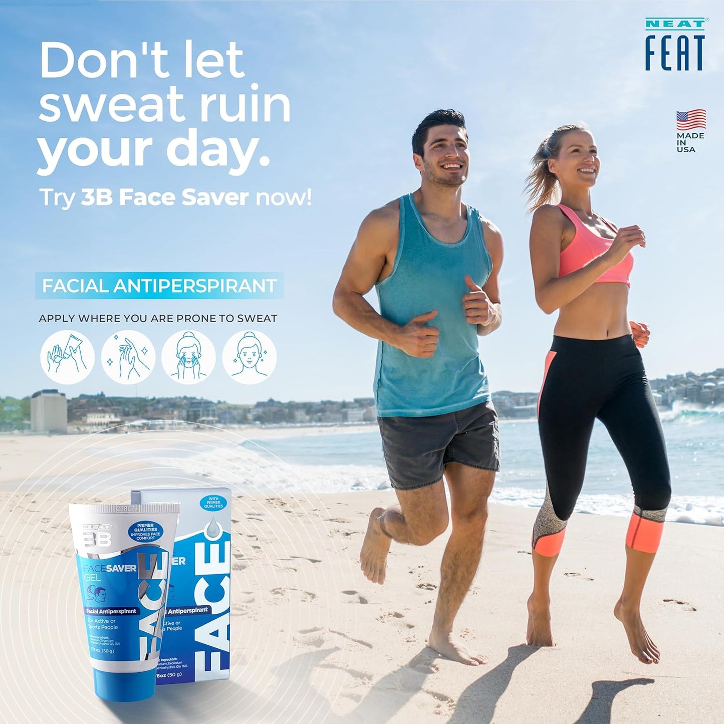 Neat Feat 3B Face Saver Antiperspirant Gel for Facial Perspiration and Shine, 1.76 Fluid Ounces