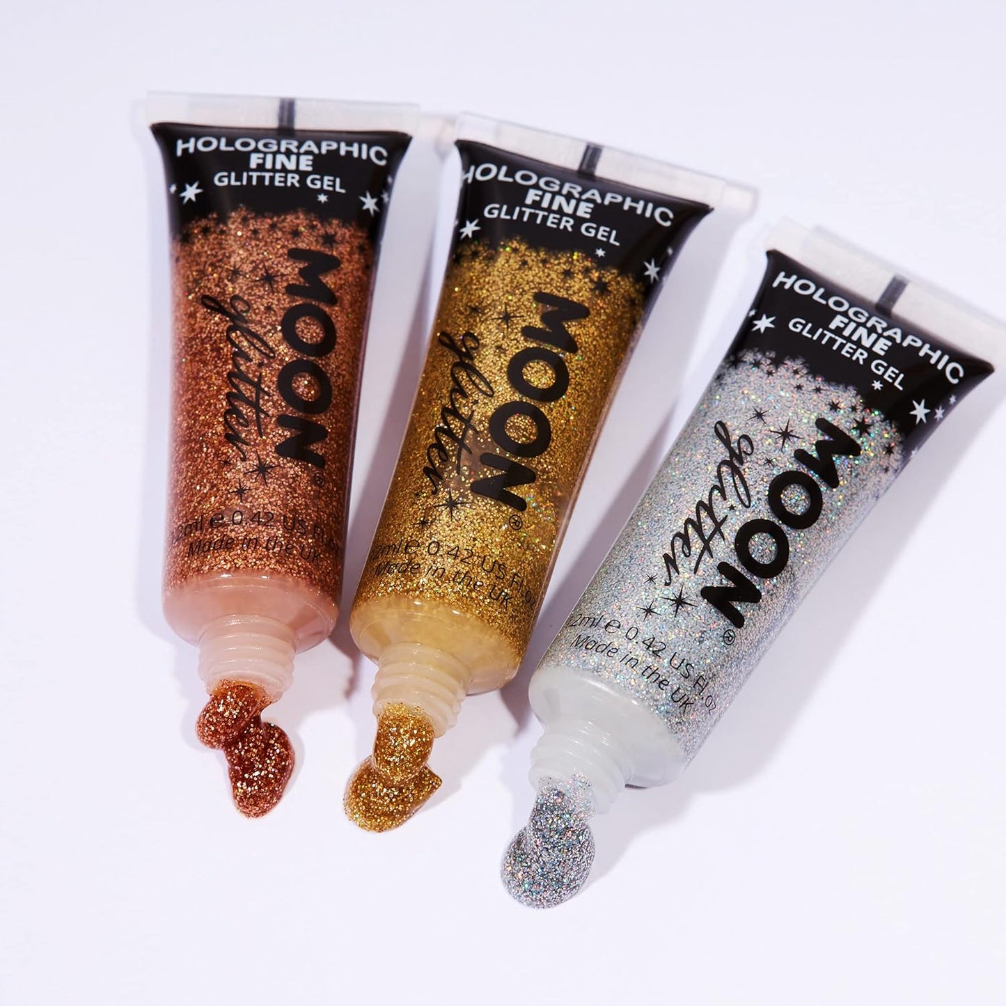 Holographic Fine Face &amp; Body Glitter Gel by Moon Glitter - Black - Cosmetic Festival Glitter Face Paint for Face, Body, Hair, Nails - 12ml
