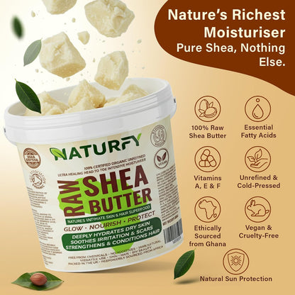 Raw Grade Natural Shea Butter 100% Pure Certified, Organic &amp; Unrefined for Moisturising Face, Body, Hair, Stretch Marks &amp; DIY Skin Care 500gm