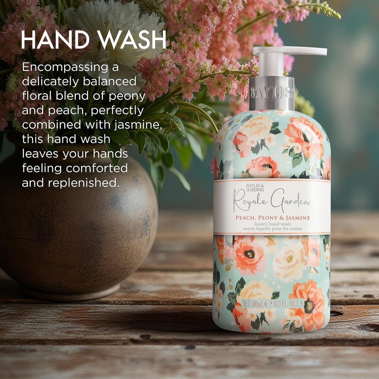 Baylis &amp; Harding Royale Garden Peach Peony &amp; Jasmine Hand Wash 500ml,pack of 6