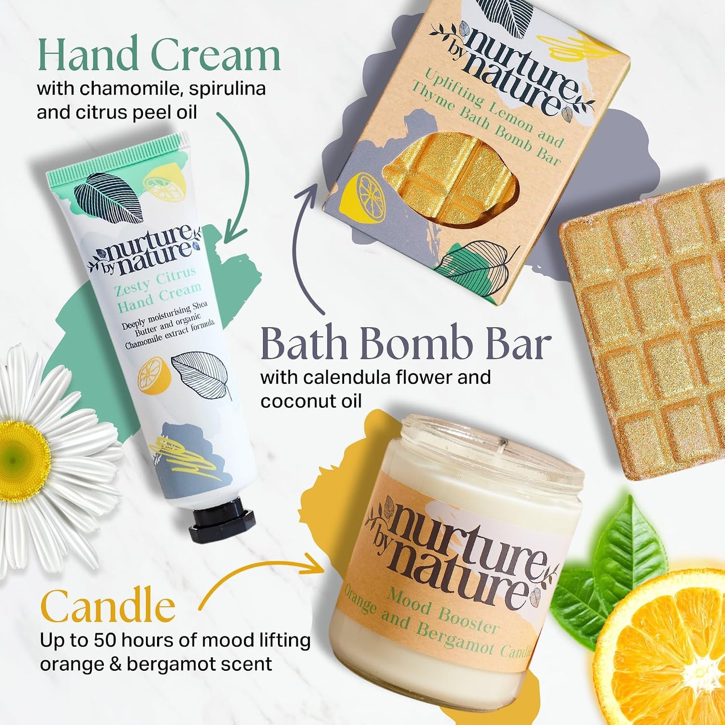 NURTURE BY NATURE Spa Gift Set – 6 Piece Uplifting Pamper Gift Set for Women with Soap, Body Scrub, Hand Cream &amp; Candle – Vegan - Valentines Gifts for Her, Mothers Day Gifts, Self Care Birthday Gift