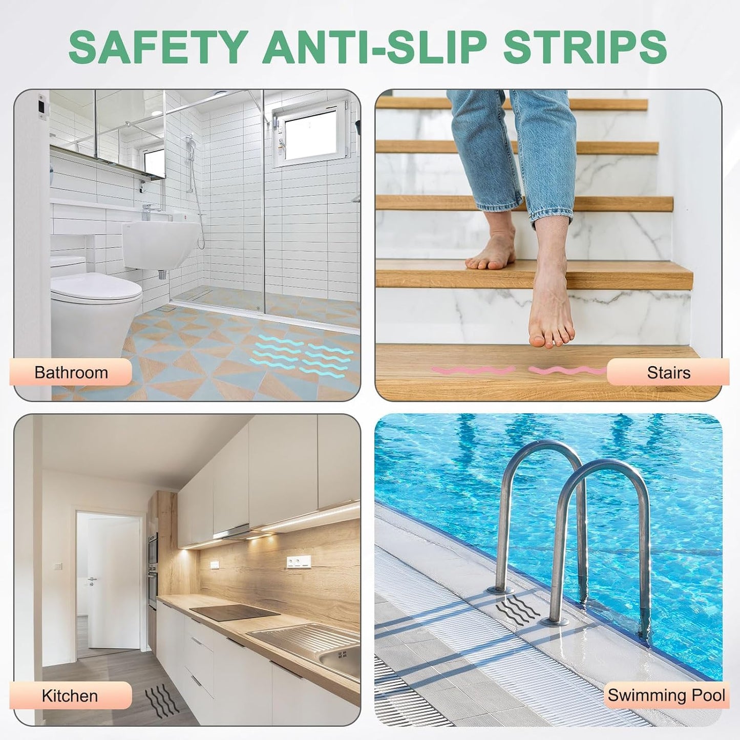 M METERXITY 24 PCS Anti Slip Shower Stickers Black S Bathtub Non-Slip Stickers Safety Bathtub Strips Adhesive Decals with Scraper for Shower/BathTub/Stairs Steps/Floor/Ladders