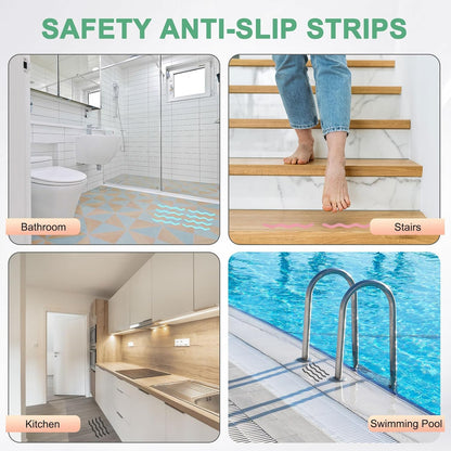 M METERXITY 24 PCS Anti Slip Shower Stickers Black S Bathtub Non-Slip Stickers Safety Bathtub Strips Adhesive Decals with Scraper for Shower/BathTub/Stairs Steps/Floor/Ladders