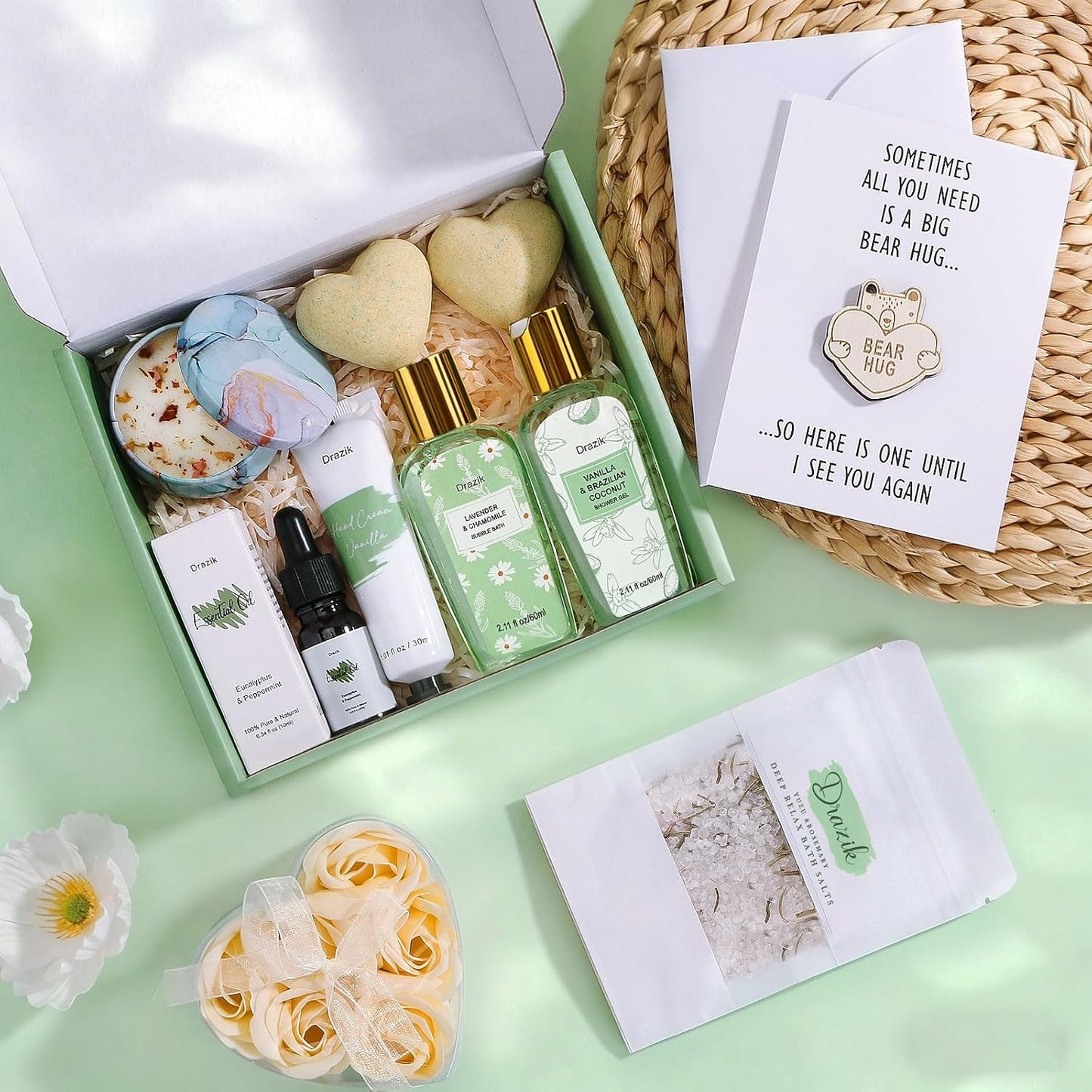 Sending Hugs Pamper Gifts Box for Women, Hug in a Box Care Package for Her with Pocket Hug Token, Relaxation Bath Gifts Set Thinking of You Birthday Gift for Women Friends Bestie Sister