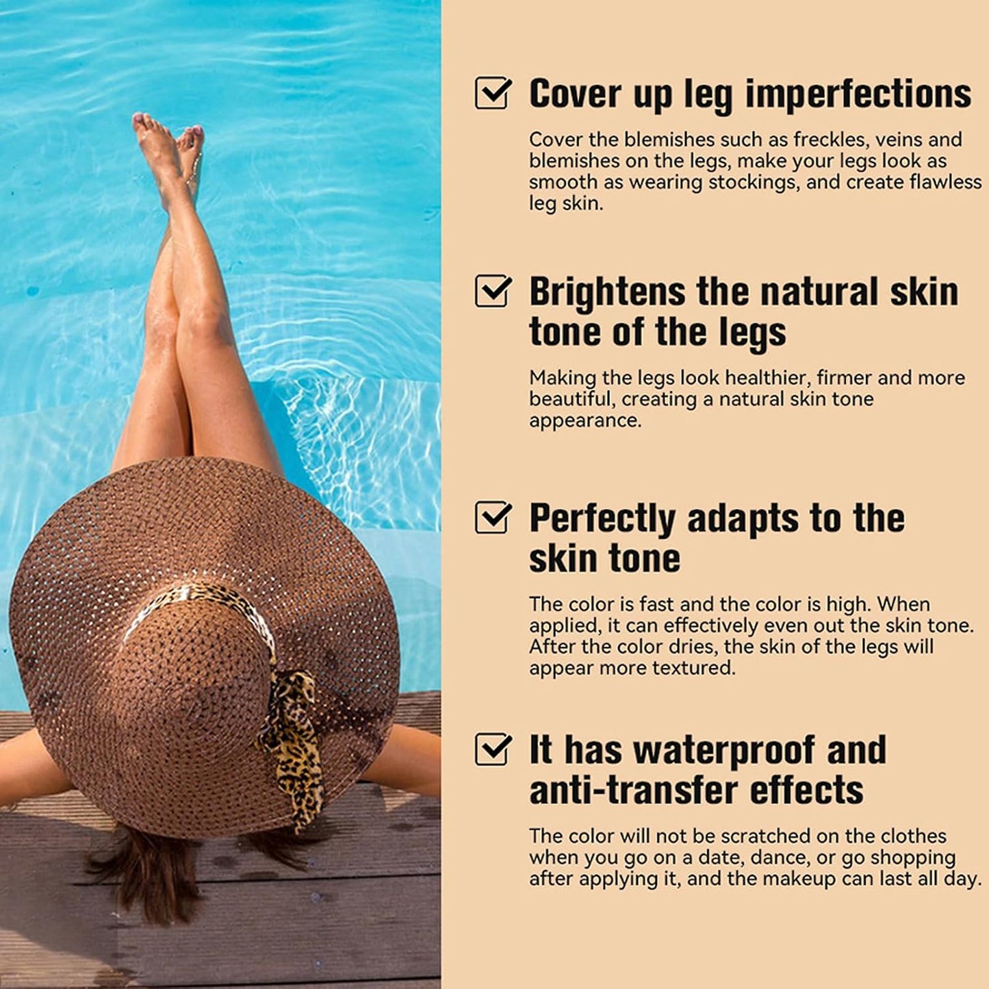 Waterproof Leg Makeup without Transfer, Tattoo Cover for Varicose Veins/Scars, Skin Perfecting Body Foundation, Balances Skin (#02)