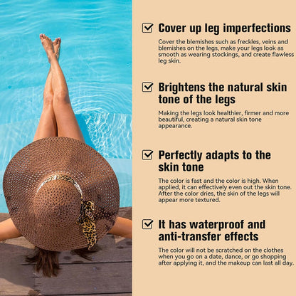 Waterproof leg makeup without transfer, extra-large body brush, coverage for varicose veins/scars, Skin Perfecting Body Foundation