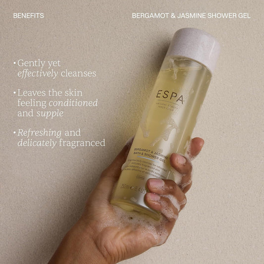 ESPA | Bergamot &amp; Jasmine Bath &amp; Shower Gel | 250ml | Suitable For All Skin Types | 100% Natural Fragrance