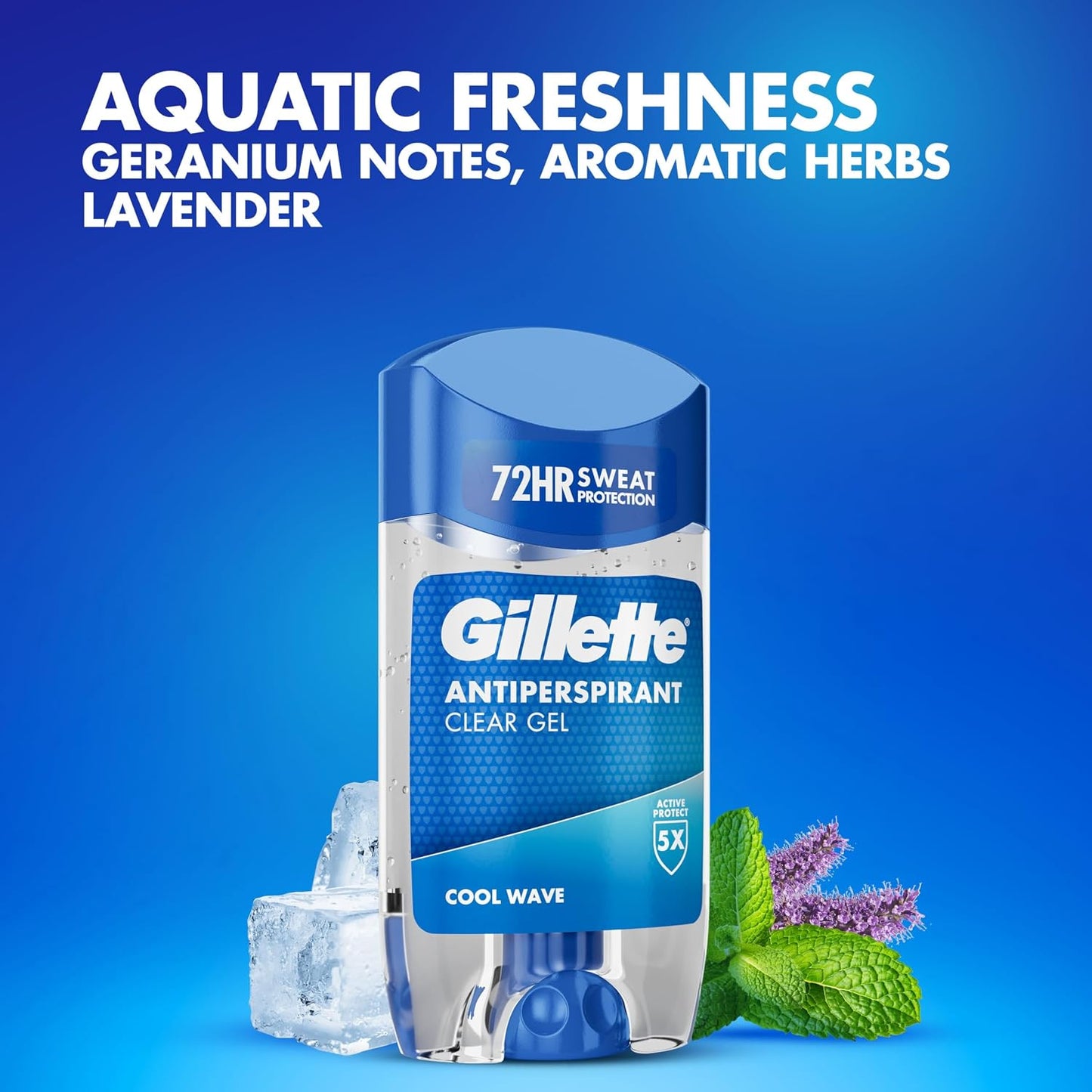 Gillette Cool Wave Antiperspirant Deodorant Roll On for Men, Clear Gel Stick, 6 x 70ml, 72HR Sweat Protection Anti-White Marks
