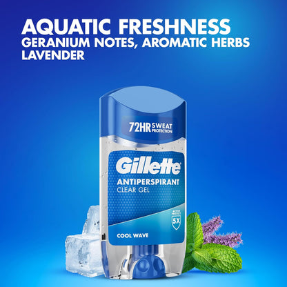 Gillette Cool Wave Antiperspirant Deodorant Roll On for Men, Clear Gel Stick, 6 x 70ml, 72HR Sweat Protection Anti-White Marks