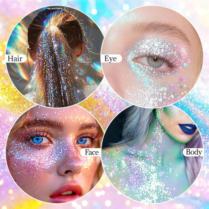 Prreal Body Glitter Stick, Sparkly Face Glitter Gel Makeup,Holographic Hair Glitters Mermaid Sequins Makeup Rave Outfits for Women, Shimmer Face Paint Stick Festival Accessories, Dazzle