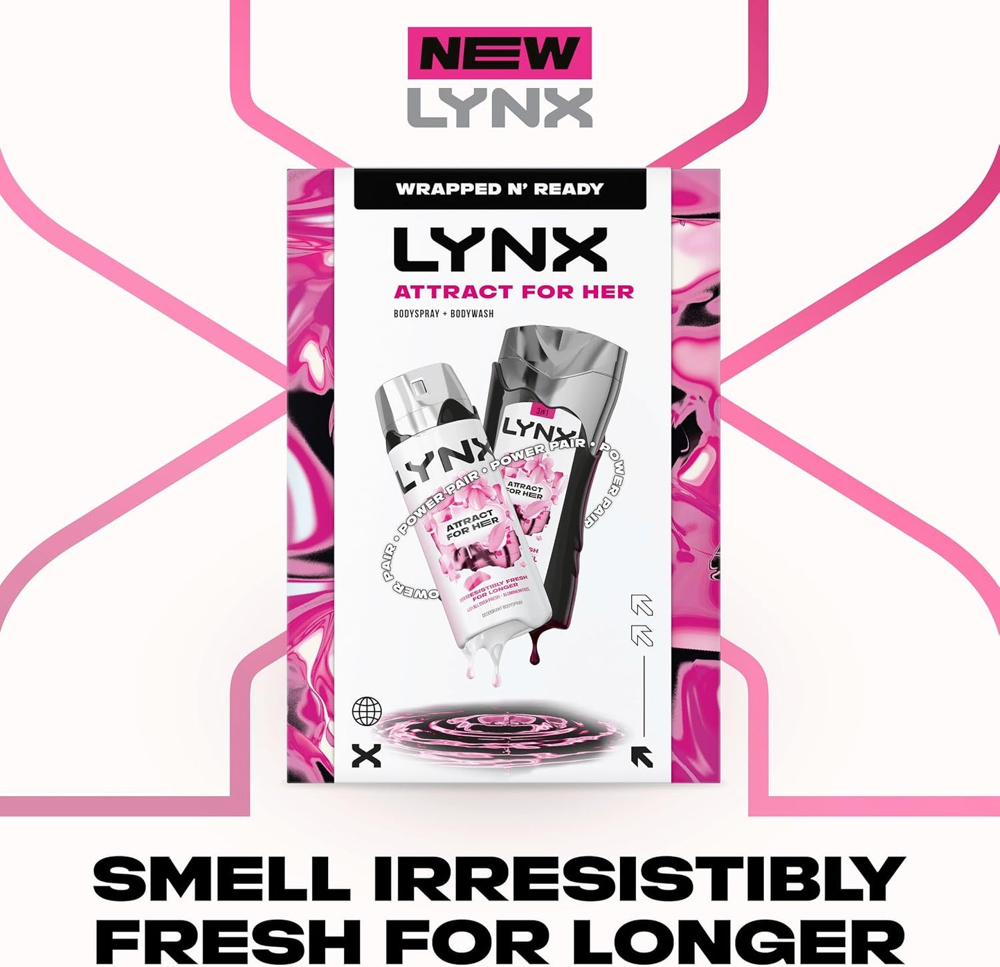 Lynx Attract for Her Gift Set- 50ml Body Spray &amp; 225ml Body Wash, Fresh Fragrance Duo, Feminine Scent, Great for Gifting or Everyday Use