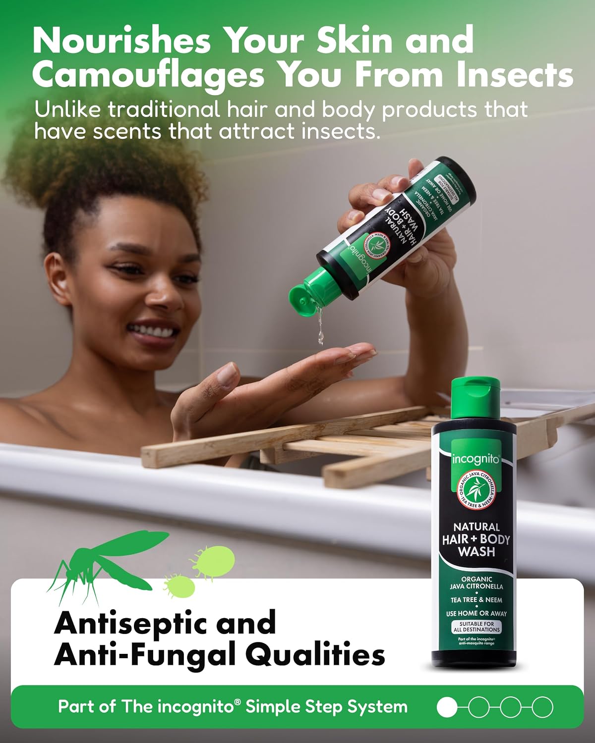 Incognito Java Citronella Hair &amp; Body Wash 200ml - Insect and Mosquito Repellent - Nourishes and Promotes Healthy Strong Hair and Skin - Reduces Dandruff &amp; Head Lice - Suitable For Both Men and Women