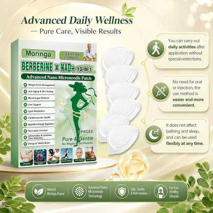 Moringa Berberine Patch – 10-in-1 Nano Microdart Technology, Advanced Herbal Skin Patch for Men &amp; Women, Soft &amp; Non-Irritating Formula (1 Box)