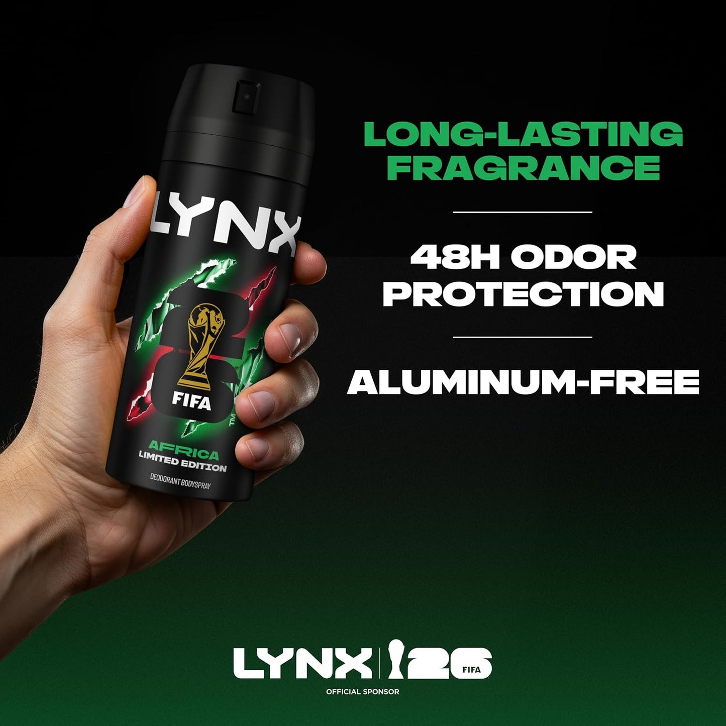 Lynx Africa the G.O.A.T. of fragrance Aerosol Bodyspray 48 hours of odour-busting zinc tech deodorant to finish your style 6x 150 ml