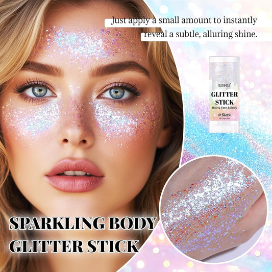 Prreal Body Glitter Stick, Sparkly Face Glitter Gel Makeup,Holographic Hair Glitters Mermaid Sequins Makeup Rave Outfits for Women, Shimmer Face Paint Stick Festival Accessories, Dazzle
