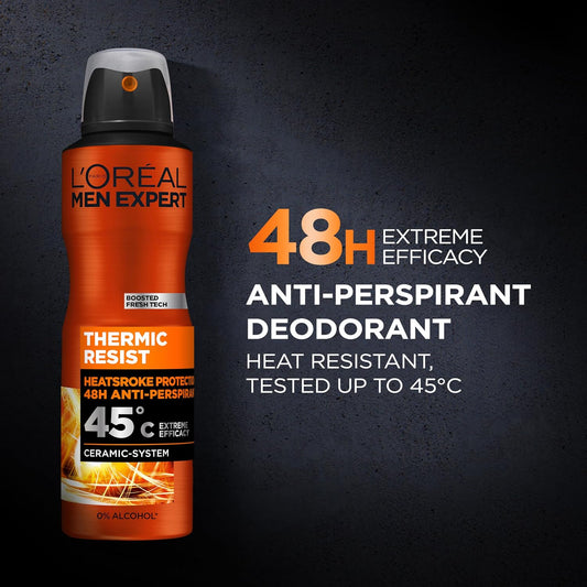 L’Oréal Men Expert Thermic Resist XXL Anti-Perspirant Deodrant Spray with Clean Cool Fragrance, 48H Heat-Resistant Protection (Tested at 45°C), Ceramic Technology – 300ml (Pack of 2)
