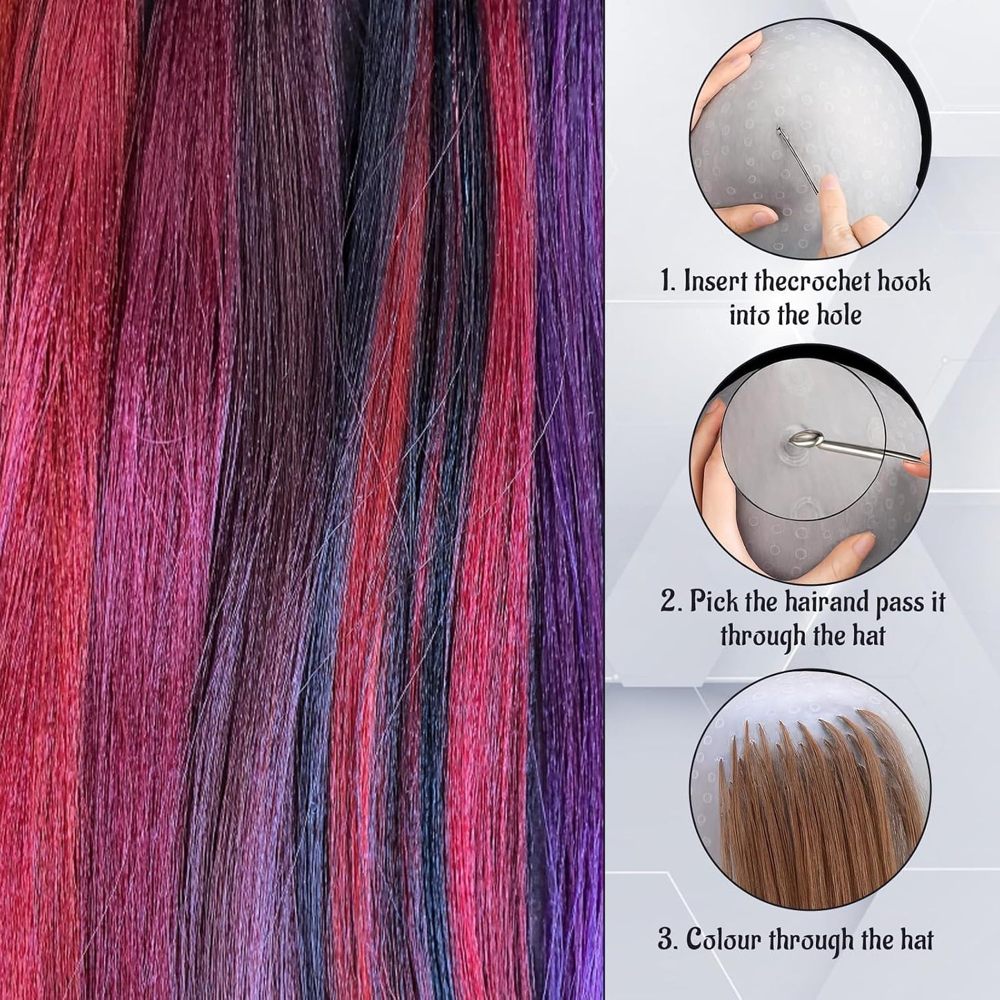 Professional 9 Pcs Highlighting Kit with Durable Highlighting Cap, Hair Dye Brush, Hook Hair Dye Comb, Gloves and Hair Tools Accessories for Effortless DIY &amp; Salon Hair Colouring ﻿ ﻿