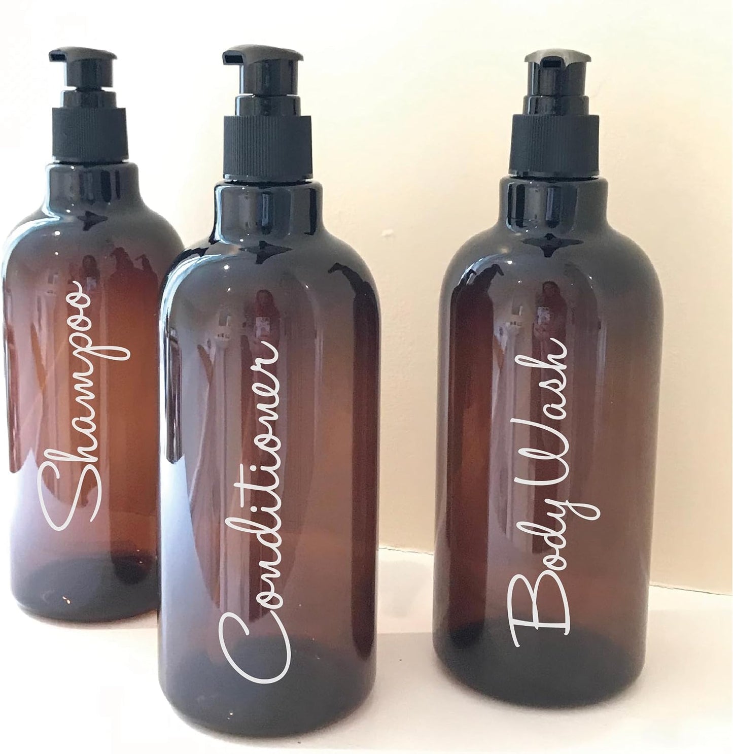 Waterproof Bathroom Bottle Decals Stickers Labels | Set of 3 | Shampoo, Conditioner and BODYWASH | Type 1
