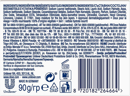 Dove Orginal Beauty Cream Bar 3 in 1 Cleanses, Moisturises and Nourishes Sulphate-Free Bath Soap for Soft and Smooth Skin, Suitable for Daily Use, 8x90g