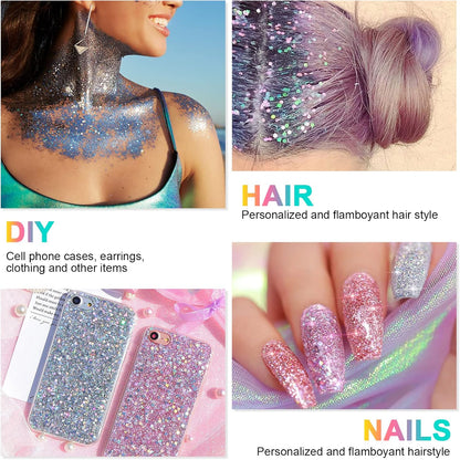 URAQT Mermaid Sequins Glitter Gel, 50ml Holographic Face &amp; Body Gel, Sparkling Festival Party Lotion for Face, Body, Eye, Hair, Nail DIY Art (Blue)