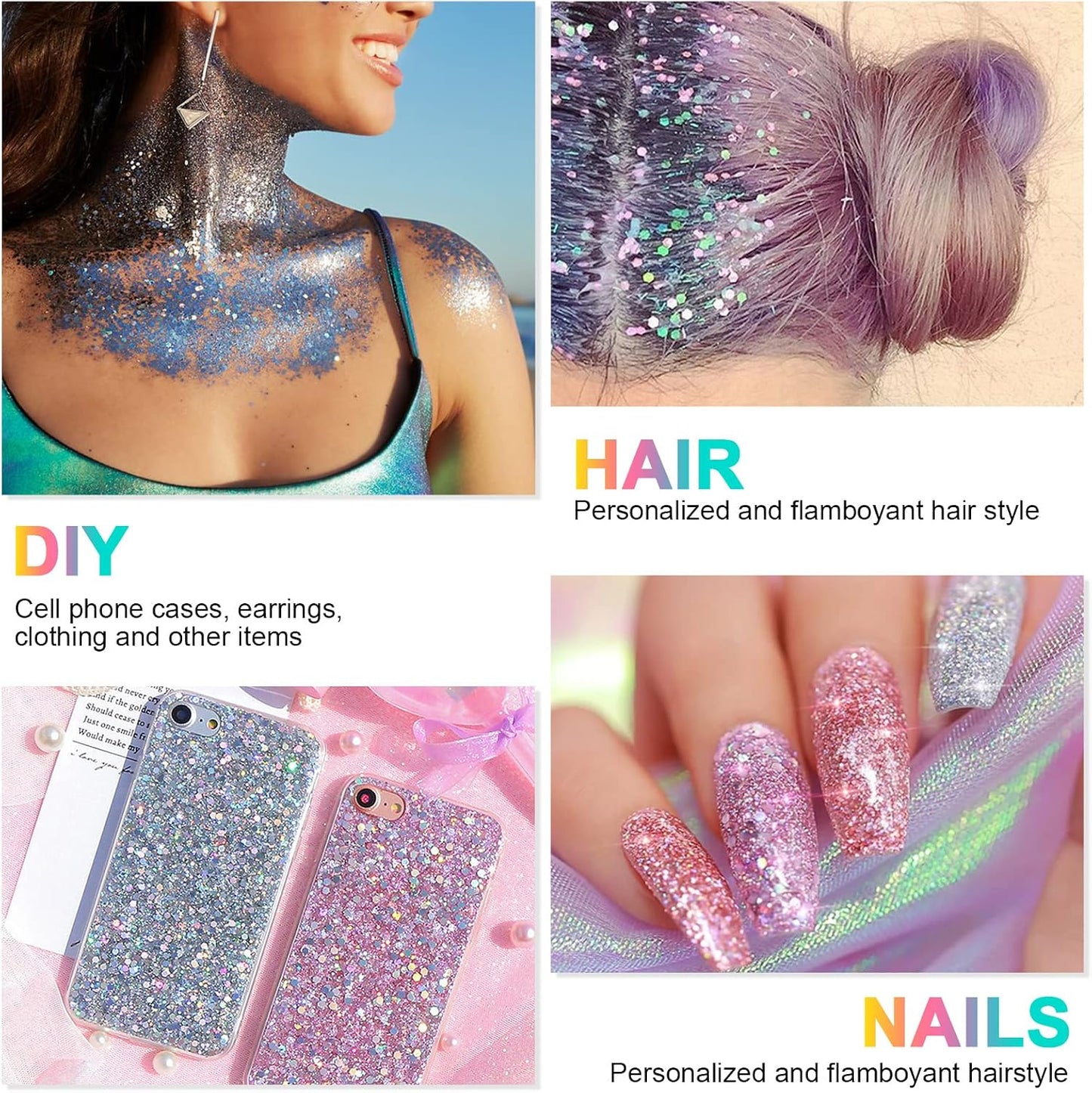 URAQT Mermaid Sequins Glitter Gel, 50ml Holographic Face &amp; Body Gel, Sparkling Festival Party Lotion for Face, Body, Eye, Hair, Nail DIY Art (Blue)