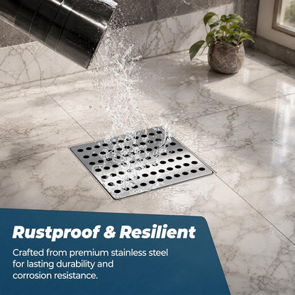 2 Pack Premium Stainless Steel Drain Cover - 15x15cm Square Outdoor Rustproof Drain Guard with 0.7cm Mesh Holes for Leaves &amp; Debris, Heavy Duty Grid Covers for Garden &amp; Shower