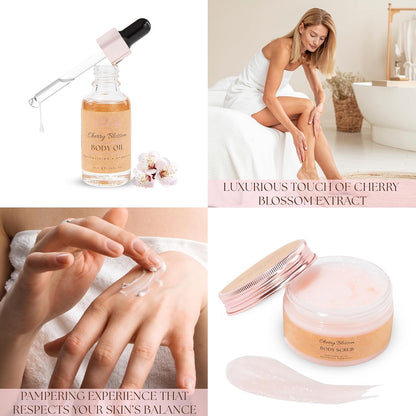 Birthday Gifts for Women with Cherry Blossom - 12 Piece Luxury Spa Gift Set for Her - Relaxation Pamper Hamper Bath Sets - Pamper Gifts for Women