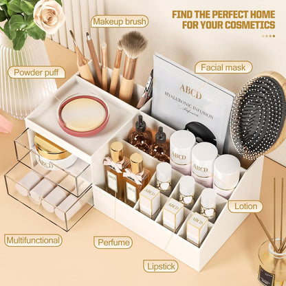 Subsky Makeup Organiser Cosmetics Storage with Drawers, Skincare Organiser, Offices Multi-function Organizer, Sturdy Cosmetic Storage Box with Drawers, for Dresser, Bedroom, Bathroom, White