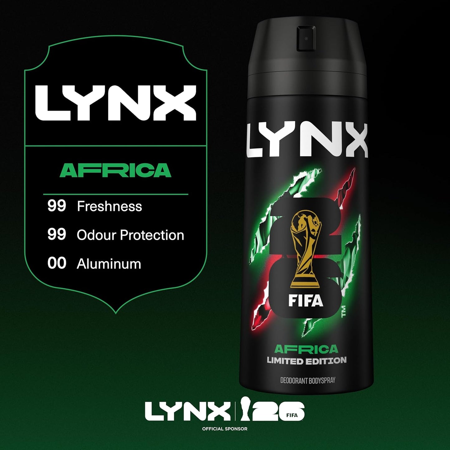 Lynx Africa the G.O.A.T. of fragrance Aerosol Bodyspray 48 hours of odour-busting zinc tech deodorant to finish your style 6x 150 ml