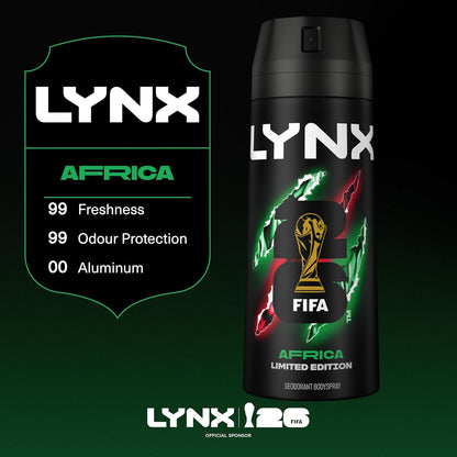 Lynx Africa the G.O.A.T. of fragrance Aerosol Bodyspray 48 hours of odour-busting zinc tech deodorant to finish your style 6x 150 ml