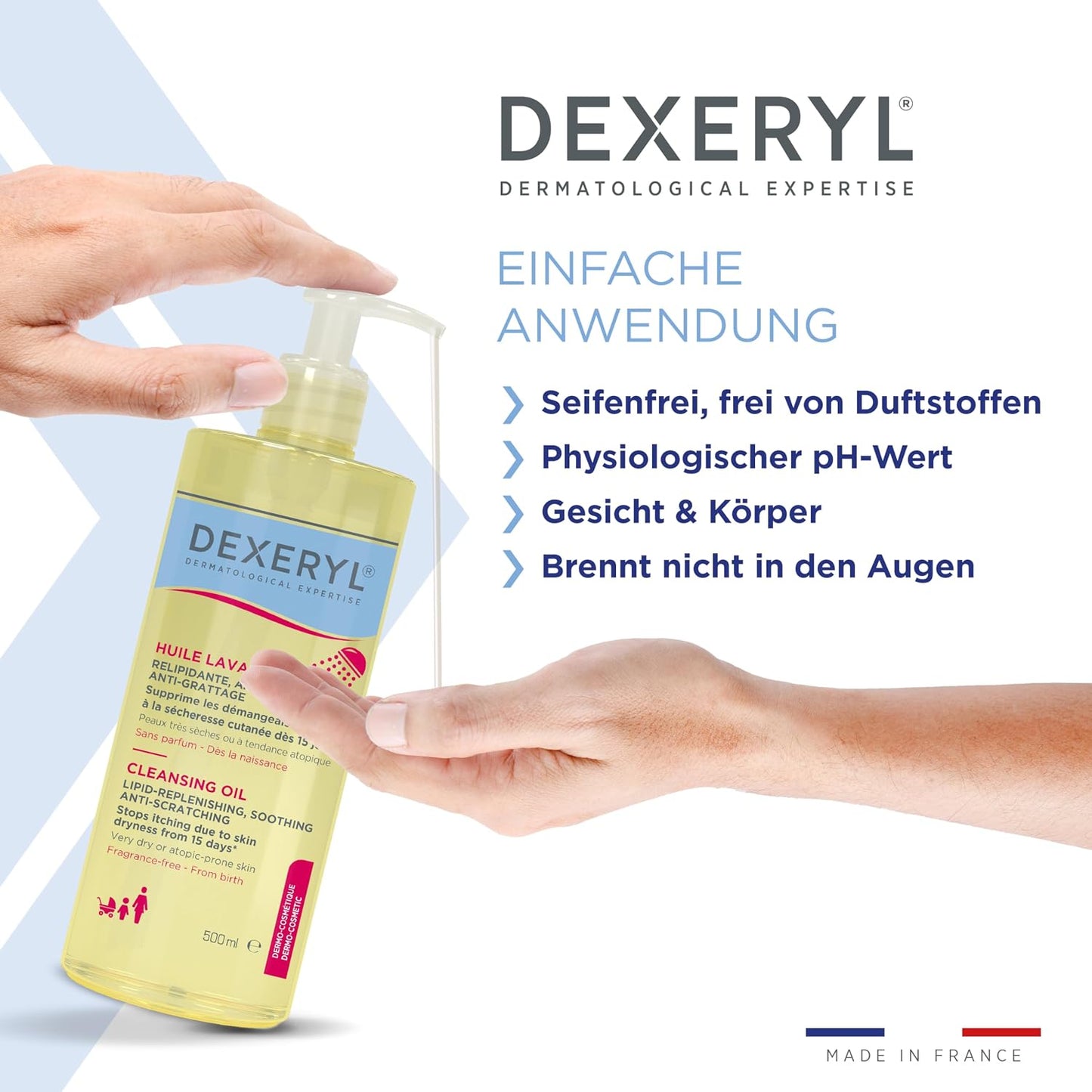 DEXERYL Cleansing Oil: for daily cleansing of body and face, for dry and eczema prone skin, 1 x 500 ml