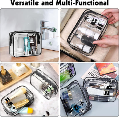 Clear Travel Toiletries Bag, 2 PCS TSA Approved Toiletry Bag with Zippers Travel Essentials PVC Waterproof Cosmetic Clear Makeup Bag for Women and Men, Travelling and Holiday