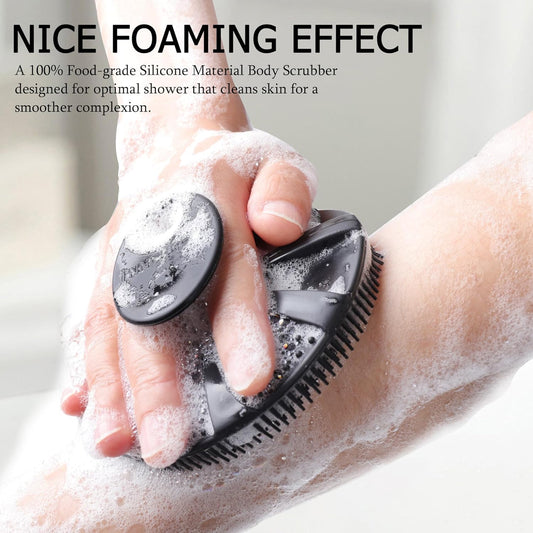 INNERNEED Food-Grade Soft Silicone Body Scrubber Shower Brush, Black | Handheld Cleansing Skin Brush, Gentle Exfoliating and Lather Well, Hygienic Bath Scrub for Women, Men