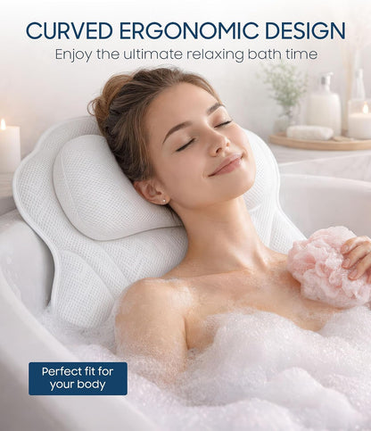 ADOV Luxury Bath Pillow, Non-Slip Comfortable Bathtub Pillow with 6 Suction Cups, Ergonomic 4D Air Mesh Headrest Cushion for Head, Shoulder, Neck and Back Support Home Spa Hot Tub Jacuzzi