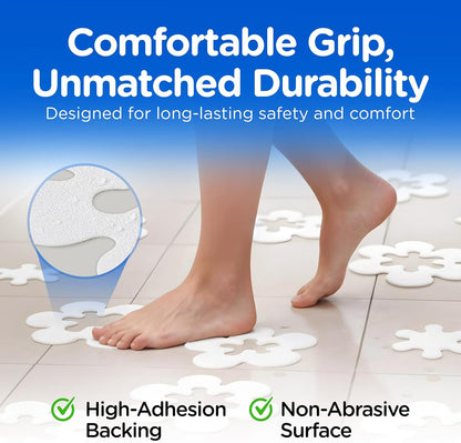COMPAC HOME Safe-T-Shapes Anti-Slip Bathroom Decals - 7 Large White Daisies with Removable Inner Daisies (14 Total), Flexible Non-Slip Tub &amp; Shower Safety, Decorative Design