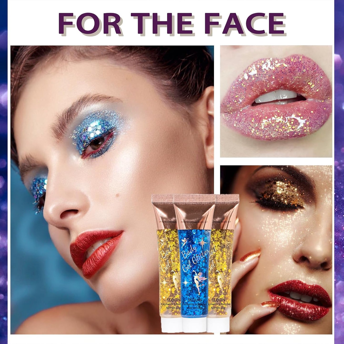 Body Glitter Gel, Face Sequins Chunky Mermaid Liquid Holographic for Body, Cheeks and Hair, Sparkling Festival Party Lotion Beauty Makeup, Nail Art DIY (02#)