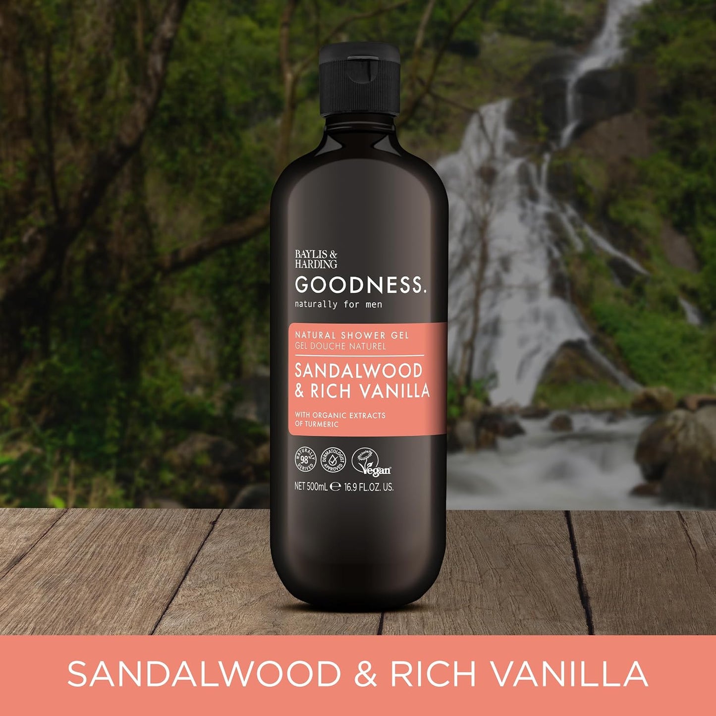 Baylis &amp; Harding Goodness Men's Sandalwood &amp; Vanilla Natural Shower Gel, 500 ml (Pack Of 3) - Vegan Friendly