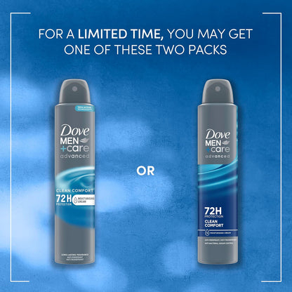 Dove Men+Care Advanced Clean Comfort Anti-Perspirant Aerosol Deodorant Spray with Anti-Odour technology &amp; ¼ moisturising cream for 72 hour protection against sweat and odour 200 ml