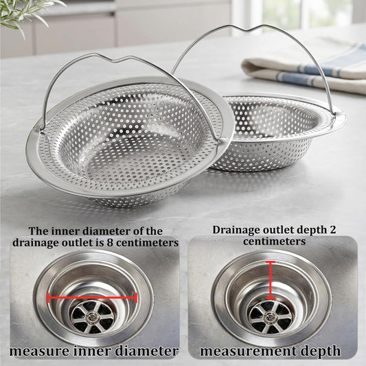 2 Pack Kitchen Sink Strainer, Sink Plug Strainer with Handle, sink Food Catcher, Shower Hair Catcher, Anti-Clogging, Outer Diameter 11cm, Inner Diameter 8cm, Height 2cm