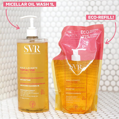 SVR TOPIALYSE All Over Micellar Shower Oil, Moisturising Eczema Body Wash, 24hr Hydration Emulsifying Soothing Bath Oil for Very Dry, Sensitive Skin, from Newborn and Up