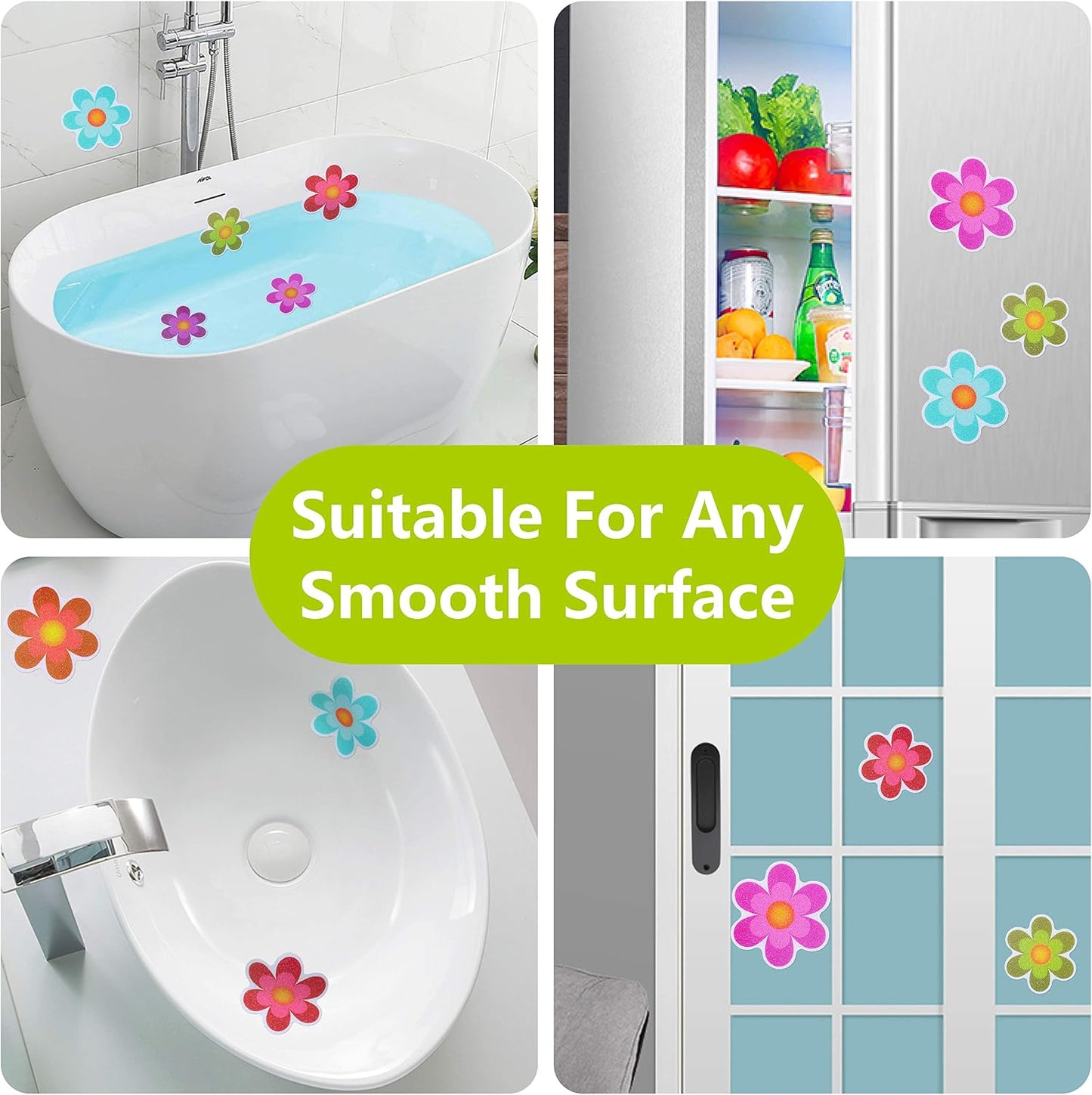 Hebayy 10 Pack Non-Slip Flower Bathtub Shower Deco Water-Resistance Stickers with Bonus Scraper