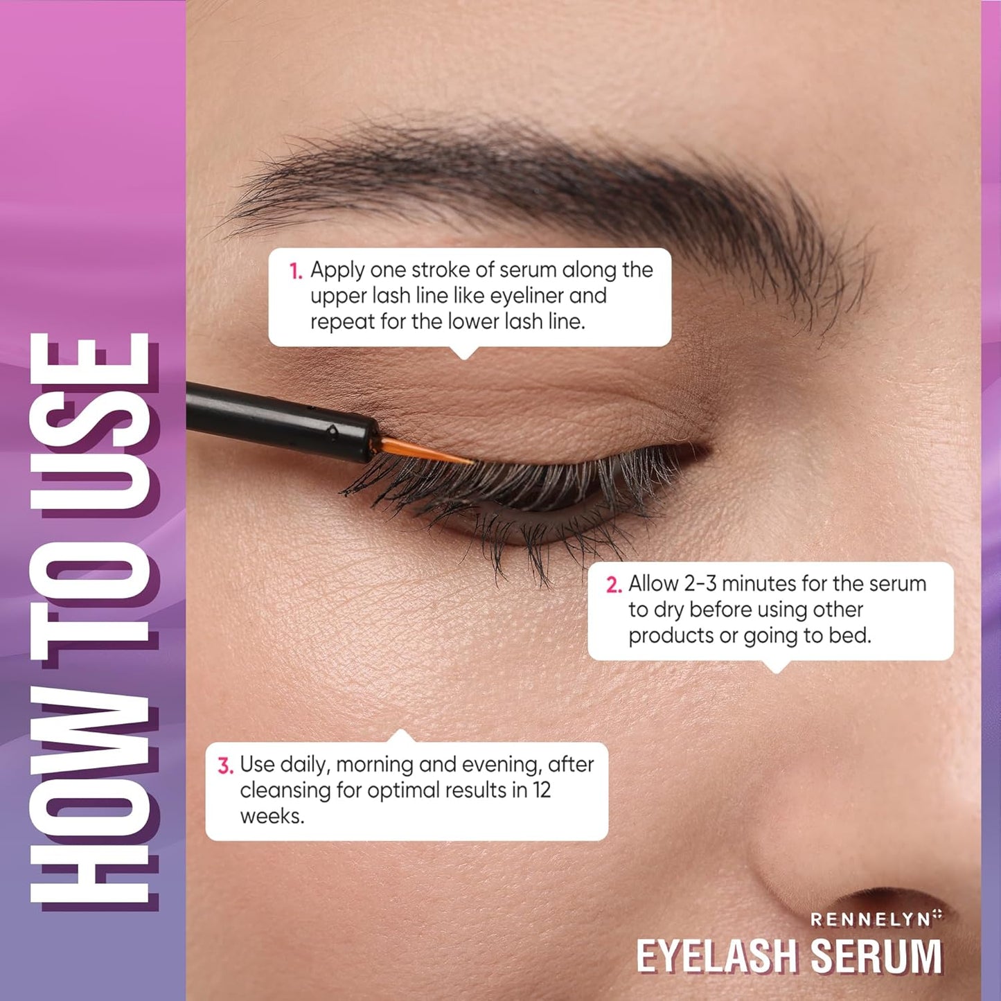 Eyelash Serum Lash Growth Enhancer: Advanced Natural Formula for Long Thickening Eyelashes (Magenta, 5 ml)